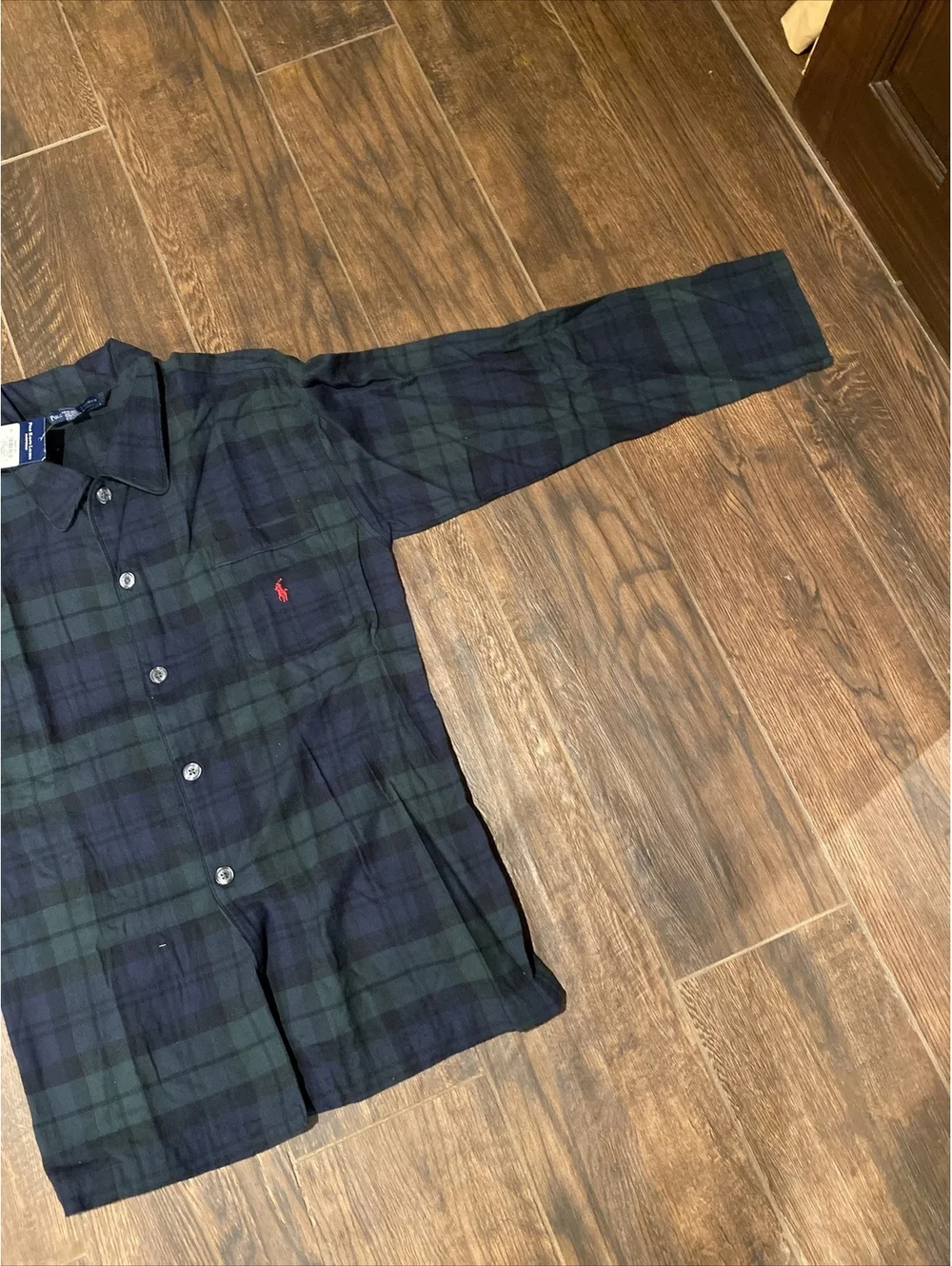 Polo Ralph Lauren Sleep Shirt Men's Size M Blue Green Plaid Pajama Lounge Top SS